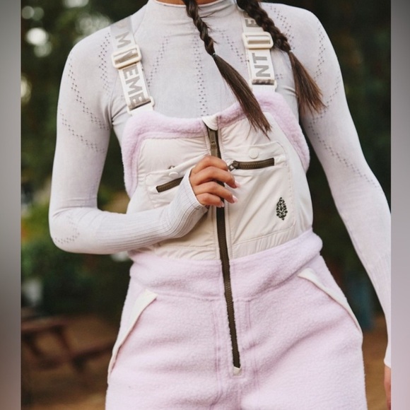 Free People Movement Hit the Slopes High Pile Fleece Snow Bibs Sz Xs - Picture 3 of 16